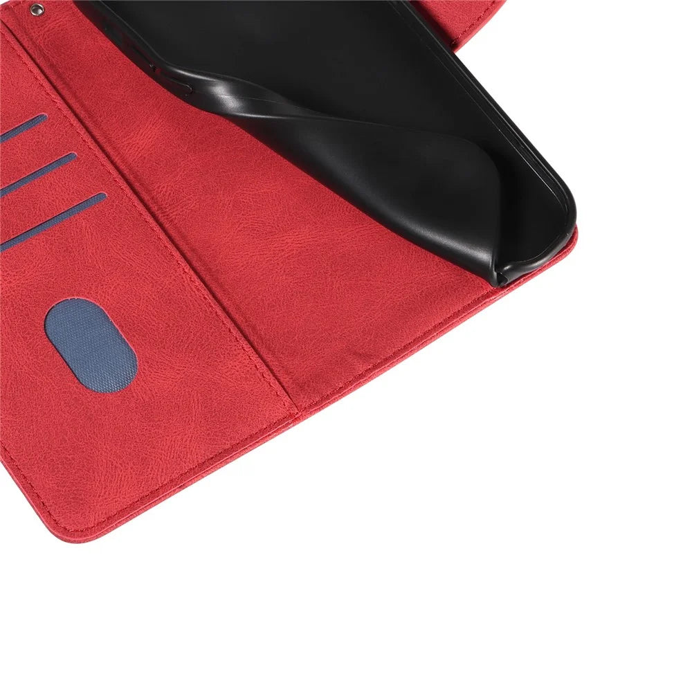 For Samsung Galaxy A08 5G / A08 4G / A07 4G / A06 4G / A06 5G Case Stand Wallet Leather Phone Cover Curved Line Wrist Strap - Red - 7