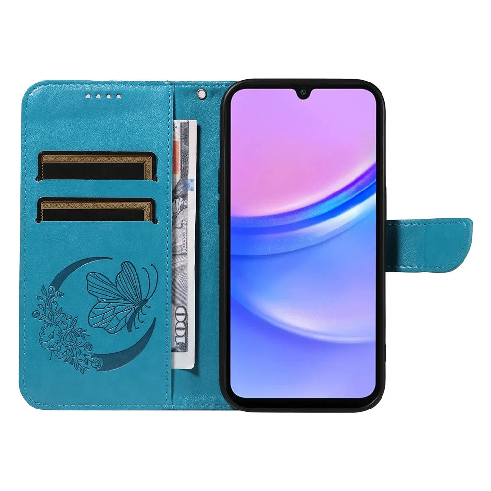 For Samsung Galaxy A18 5G / A17 5G / A17 4G / A26 5G / A16 5G / A16 4G Case Butterfly Pattern Leather Wallet Flip Phone Cover - Blue - 2