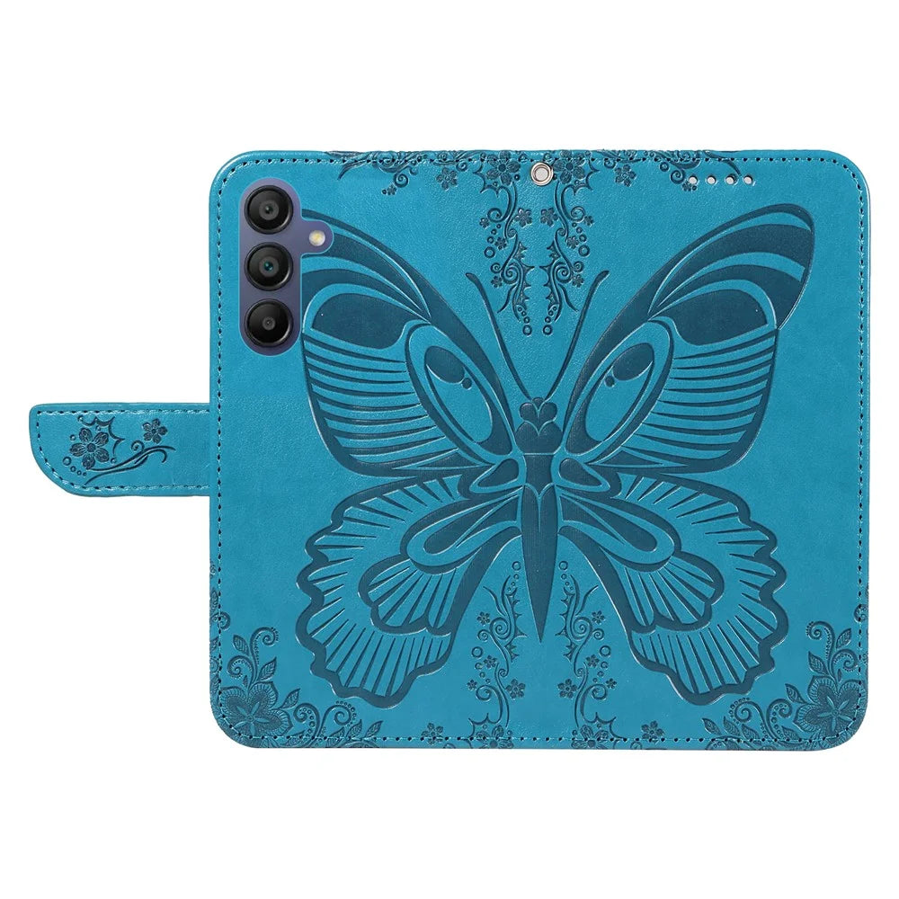For Samsung Galaxy A18 5G / A17 5G / A17 4G / A26 5G / A16 5G / A16 4G Case Butterfly Pattern Leather Wallet Flip Phone Cover - Blue - 4