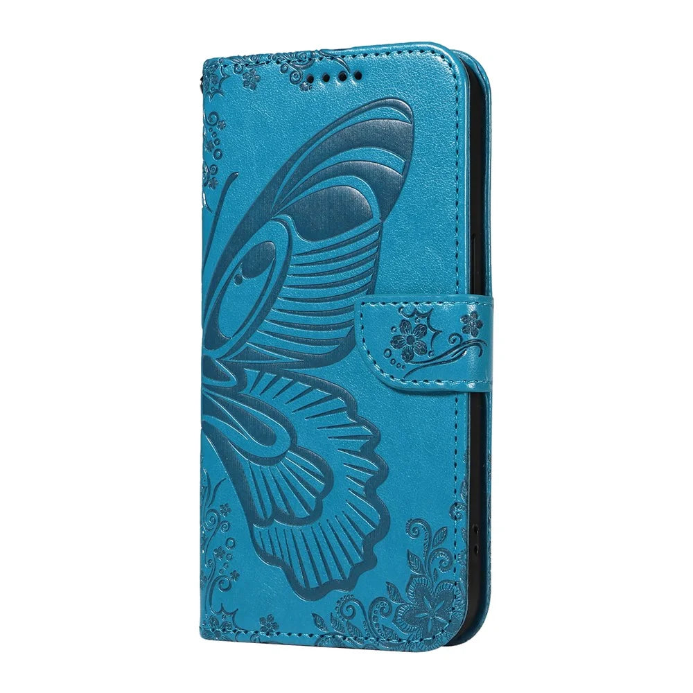For Samsung Galaxy A18 5G / A17 5G / A17 4G / A26 5G / A16 5G / A16 4G Case Butterfly Pattern Leather Wallet Flip Phone Cover - Blue - 6