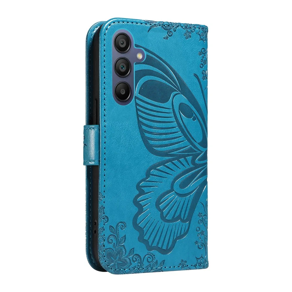 For Samsung Galaxy A18 5G / A17 5G / A17 4G / A26 5G / A16 5G / A16 4G Case Butterfly Pattern Leather Wallet Flip Phone Cover - Blue - 7