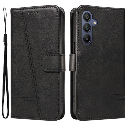 For Samsung Galaxy A18 5G / A17 5G / A17 4G / A26 5G / A16 5G / A16 4G Case Flip Wallet T-Shape Lines Leather Phone Cover - Black - 1
