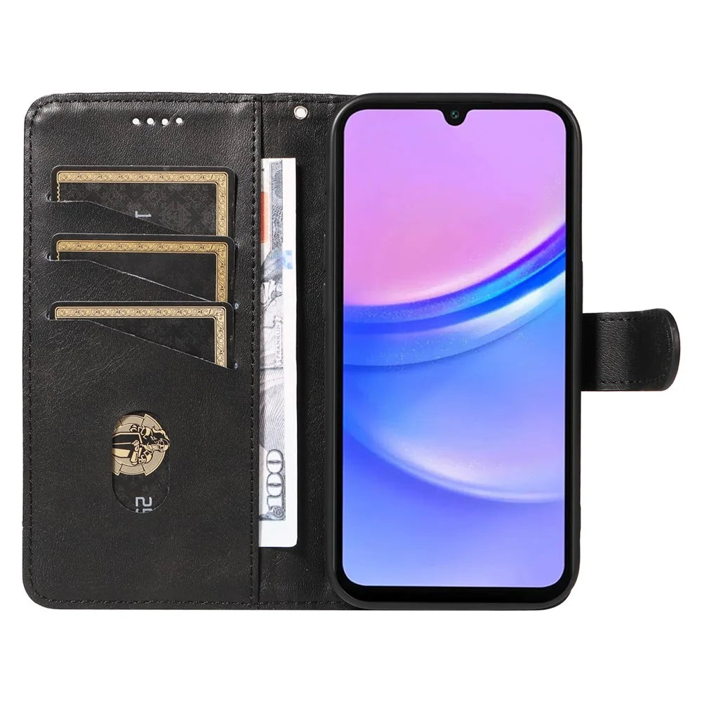 For Samsung Galaxy A18 5G / A17 5G / A17 4G / A26 5G / A16 5G / A16 4G Case Flip Wallet T-Shape Lines Leather Phone Cover - Black - 2