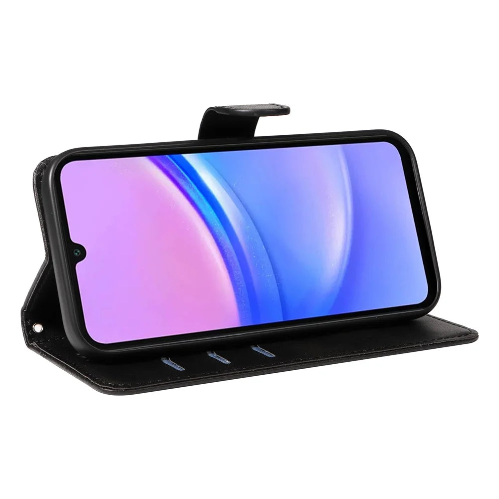 For Samsung Galaxy A18 5G / A17 5G / A17 4G / A26 5G / A16 5G / A16 4G Case Flip Wallet T-Shape Lines Leather Phone Cover - Black - 3