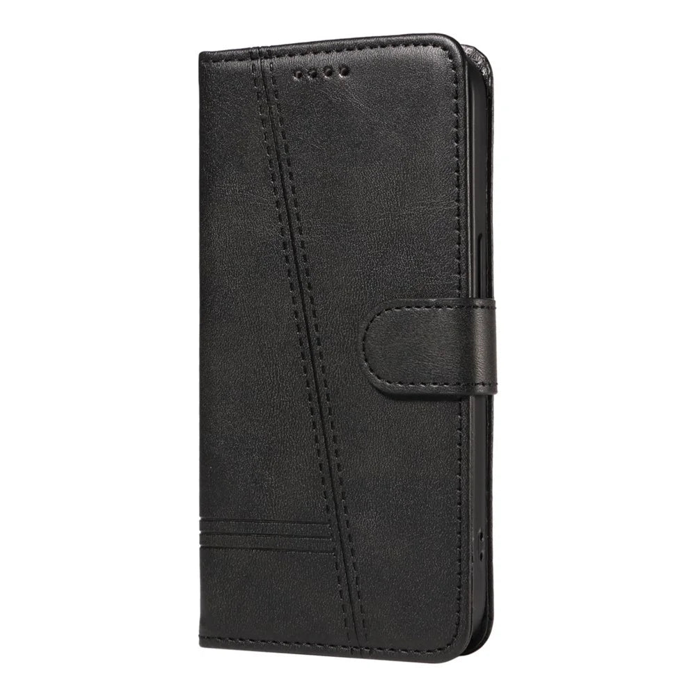 For Samsung Galaxy A18 5G / A17 5G / A17 4G / A26 5G / A16 5G / A16 4G Case Flip Wallet T-Shape Lines Leather Phone Cover - Black - 5