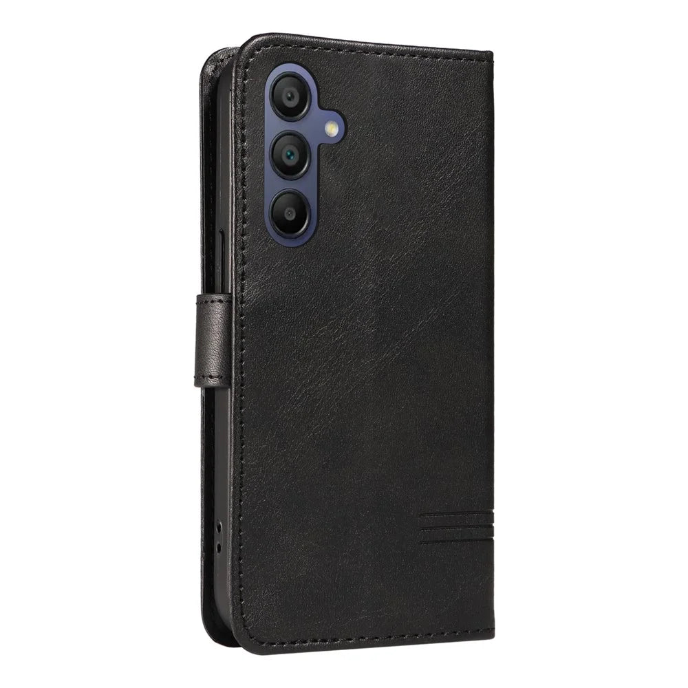 For Samsung Galaxy A18 5G / A17 5G / A17 4G / A26 5G / A16 5G / A16 4G Case Flip Wallet T-Shape Lines Leather Phone Cover - Black - 6