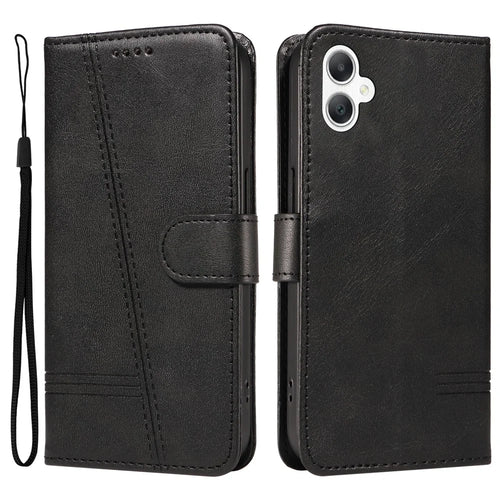 For Samsung Galaxy A08 5G / A08 4G / A07 4G / A06 4G / A06 5G Case Flip Wallet T-Shape Lines Leather Phone Cover - Black - 1