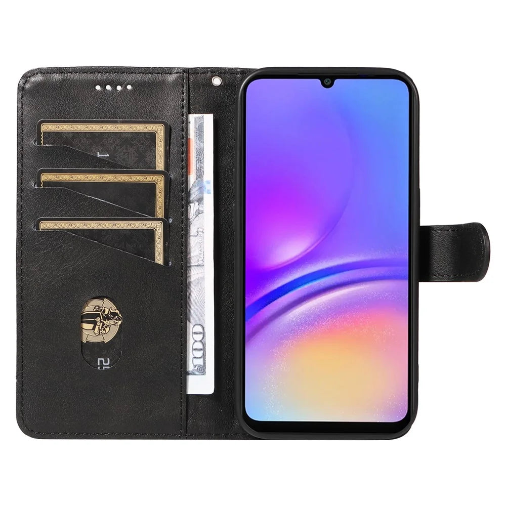 For Samsung Galaxy A08 5G / A08 4G / A07 4G / A06 4G / A06 5G Case Flip Wallet T-Shape Lines Leather Phone Cover - Black - 2