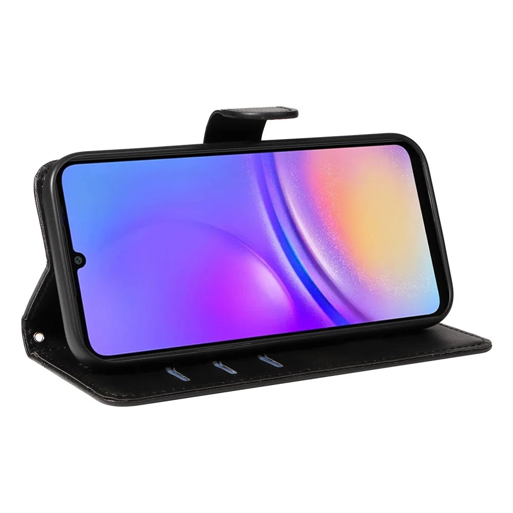 For Samsung Galaxy A08 5G / A08 4G / A07 4G / A06 4G / A06 5G Case Flip Wallet T-Shape Lines Leather Phone Cover - Black - 3