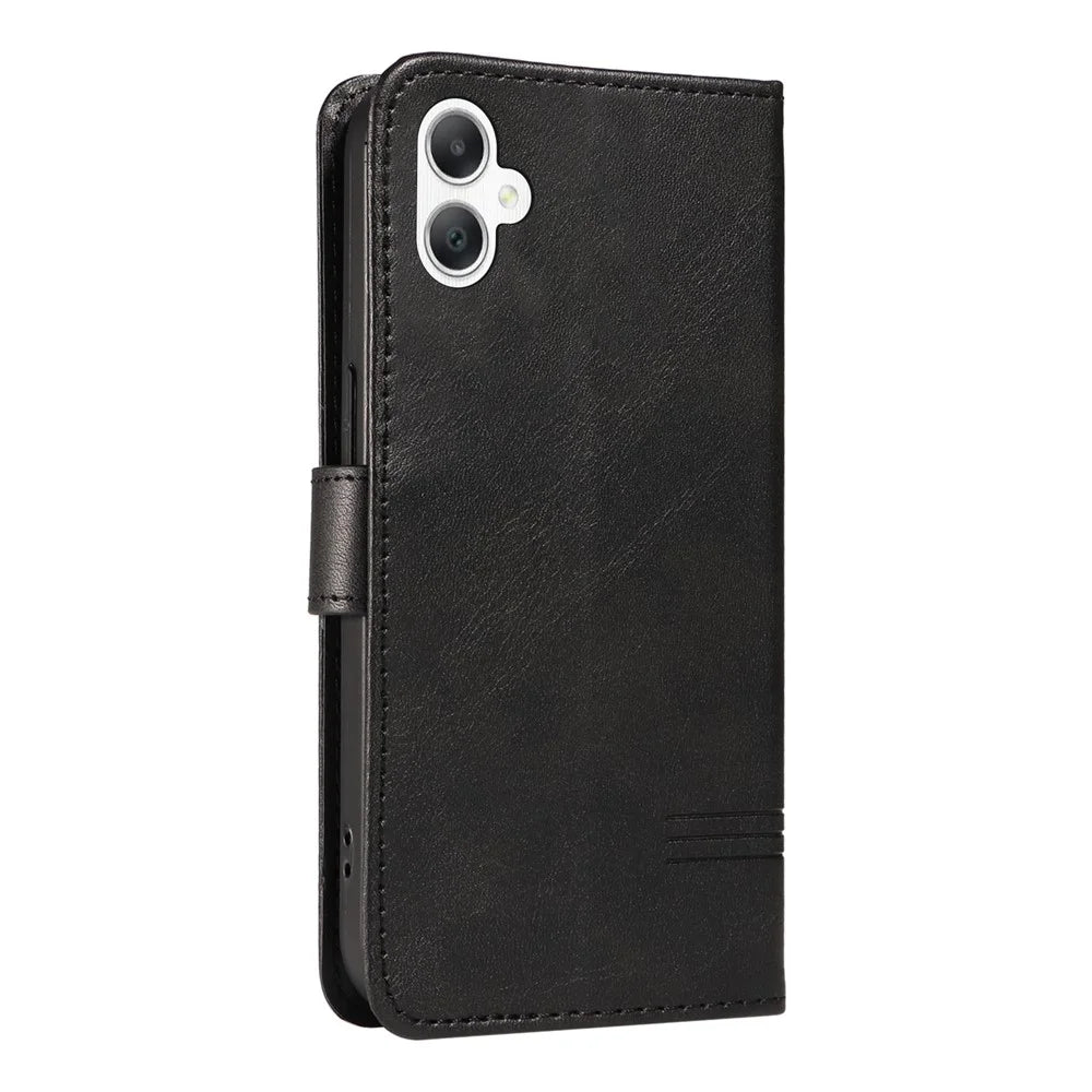 For Samsung Galaxy A08 5G / A08 4G / A07 4G / A06 4G / A06 5G Case Flip Wallet T-Shape Lines Leather Phone Cover - Black - 6