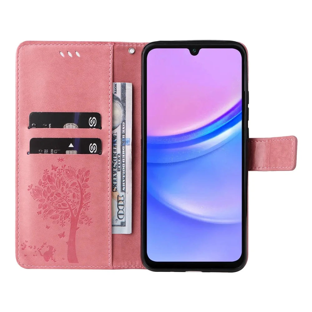 For Samsung Galaxy A18 5G / A17 5G / A17 4G / A26 5G / A16 5G / A16 4G Phone Case with Stand Cat Tree Pattern Leather Wallet Mobile Cover - Pink - 2