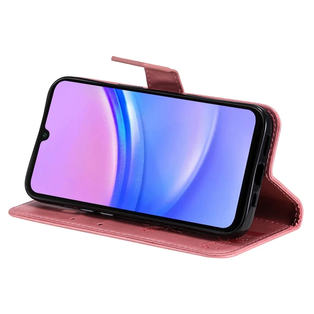 For Samsung Galaxy A18 5G / A17 5G / A17 4G / A26 5G / A16 5G / A16 4G Phone Case with Stand Cat Tree Pattern Leather Wallet Mobile Cover - Pink - 4