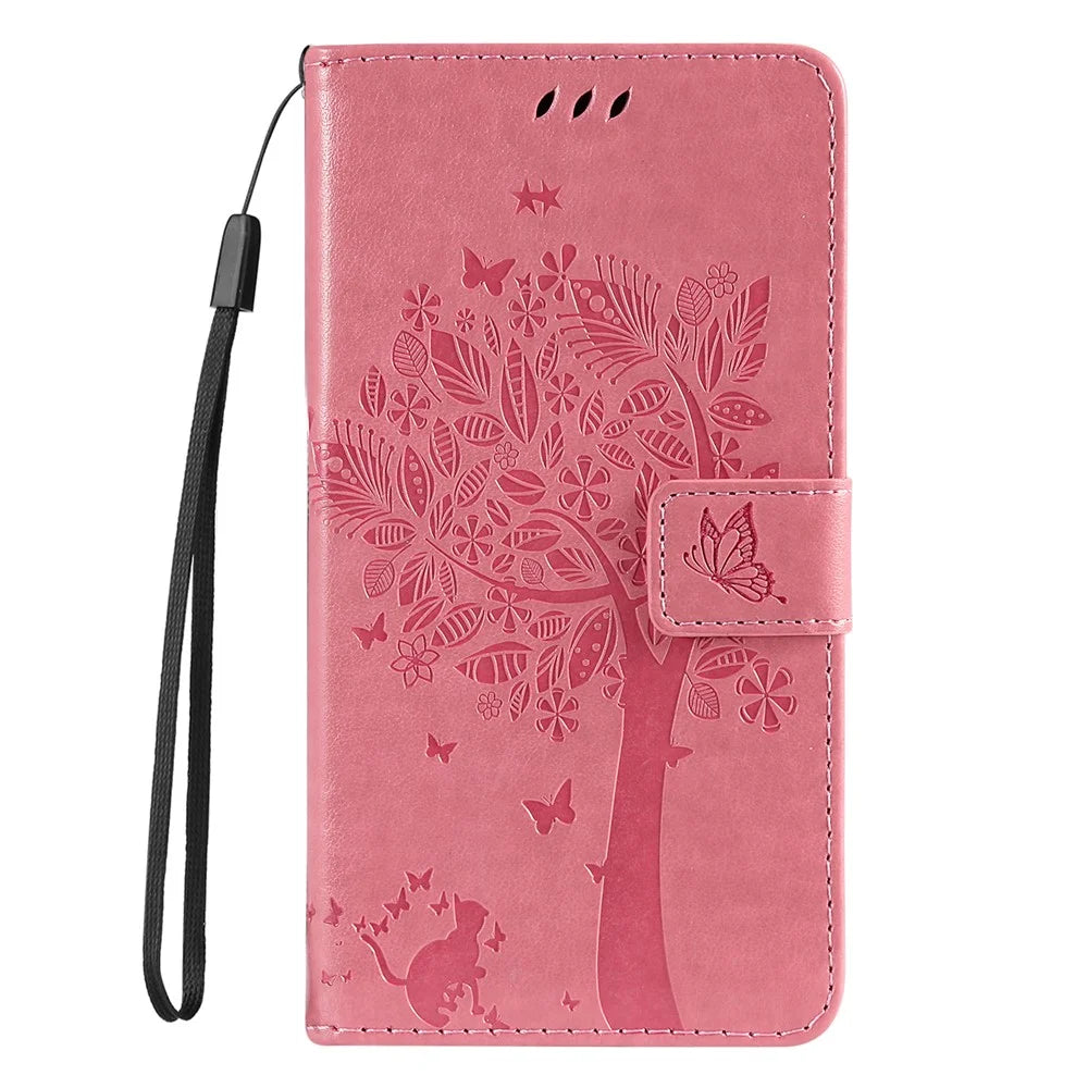 For Samsung Galaxy A18 5G / A17 5G / A17 4G / A26 5G / A16 5G / A16 4G Phone Case with Stand Cat Tree Pattern Leather Wallet Mobile Cover - Pink - 7