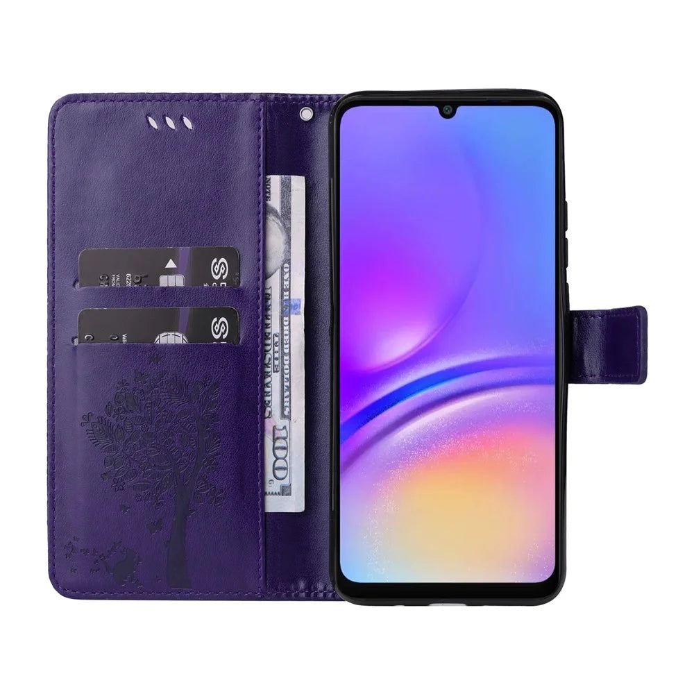For Samsung Galaxy A08 5G / A08 4G / A07 4G / A06 4G / A06 5G Phone Case with Stand Cat Tree Pattern Leather Wallet Mobile Cover - Purple - 2