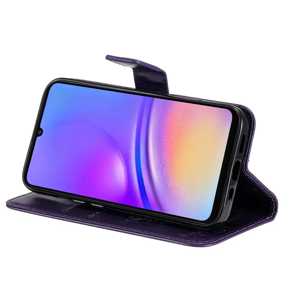 For Samsung Galaxy A08 5G / A08 4G / A07 4G / A06 4G / A06 5G Phone Case with Stand Cat Tree Pattern Leather Wallet Mobile Cover - Purple - 4