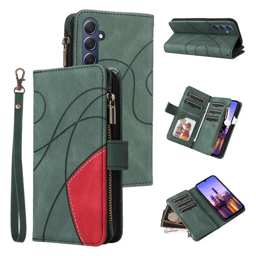 For Samsung Galaxy A18 5G / A17 5G / A17 4G / A26 5G / A16 5G / A16 4G Leather Case with Strap Zipper 9 Card Slot Phone Cover Stand - Green - 1