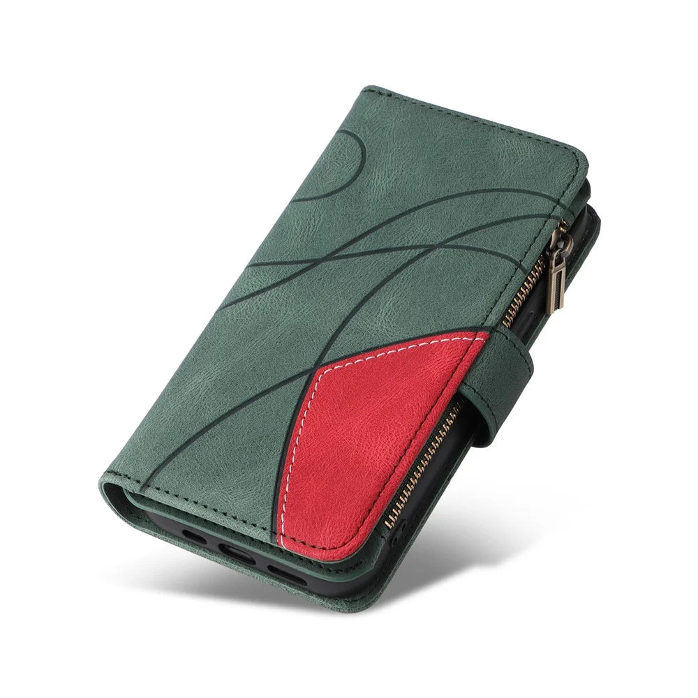 For Samsung Galaxy A18 5G / A17 5G / A17 4G / A26 5G / A16 5G / A16 4G Leather Case with Strap Zipper 9 Card Slot Phone Cover Stand - Green - 6