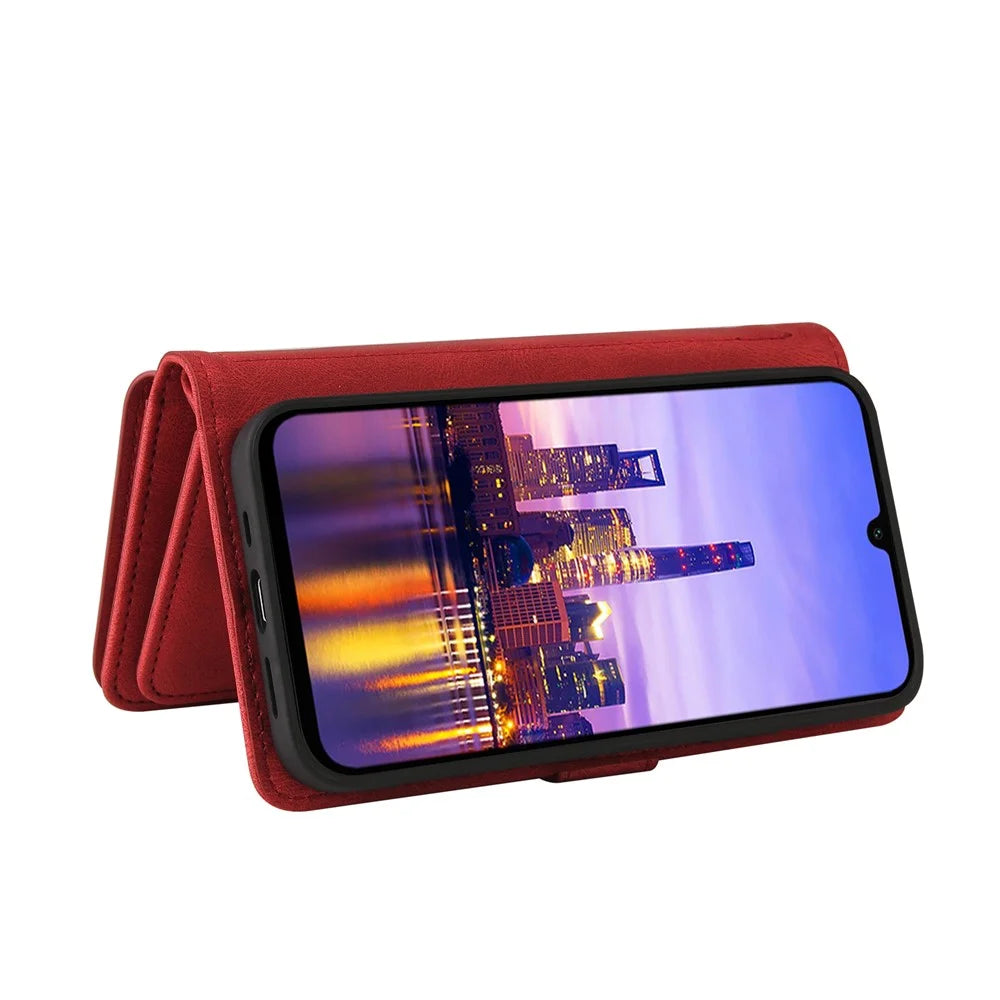 For Samsung Galaxy A18 5G / A17 5G / A17 4G / A26 5G / A16 5G / A16 4G Zipper Wallet Case with 15 Card Slots and Strap Leather Phone Cover - Red - 2