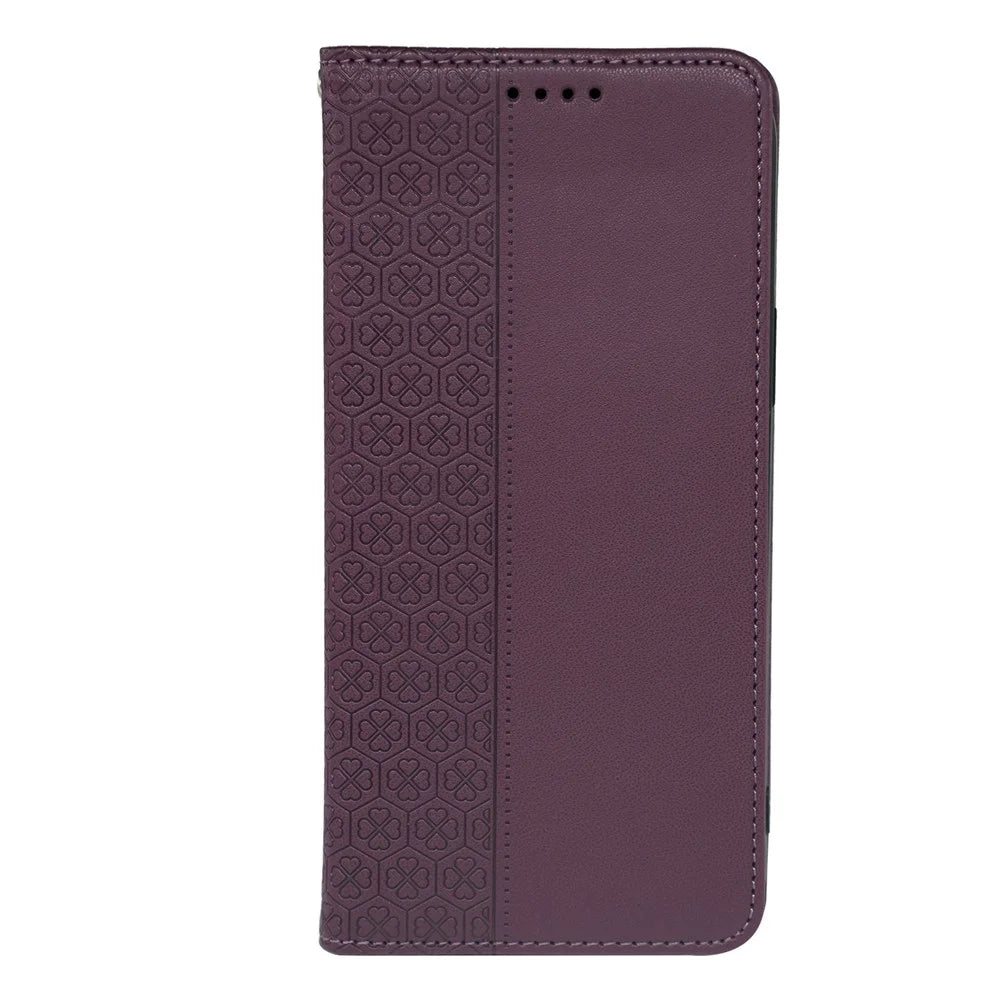For Samsung Galaxy A16 5G / A16 4G Case Four-Leaf Clover Leather Flip Phone Cover Stand Wallet - Dark Purple - 5