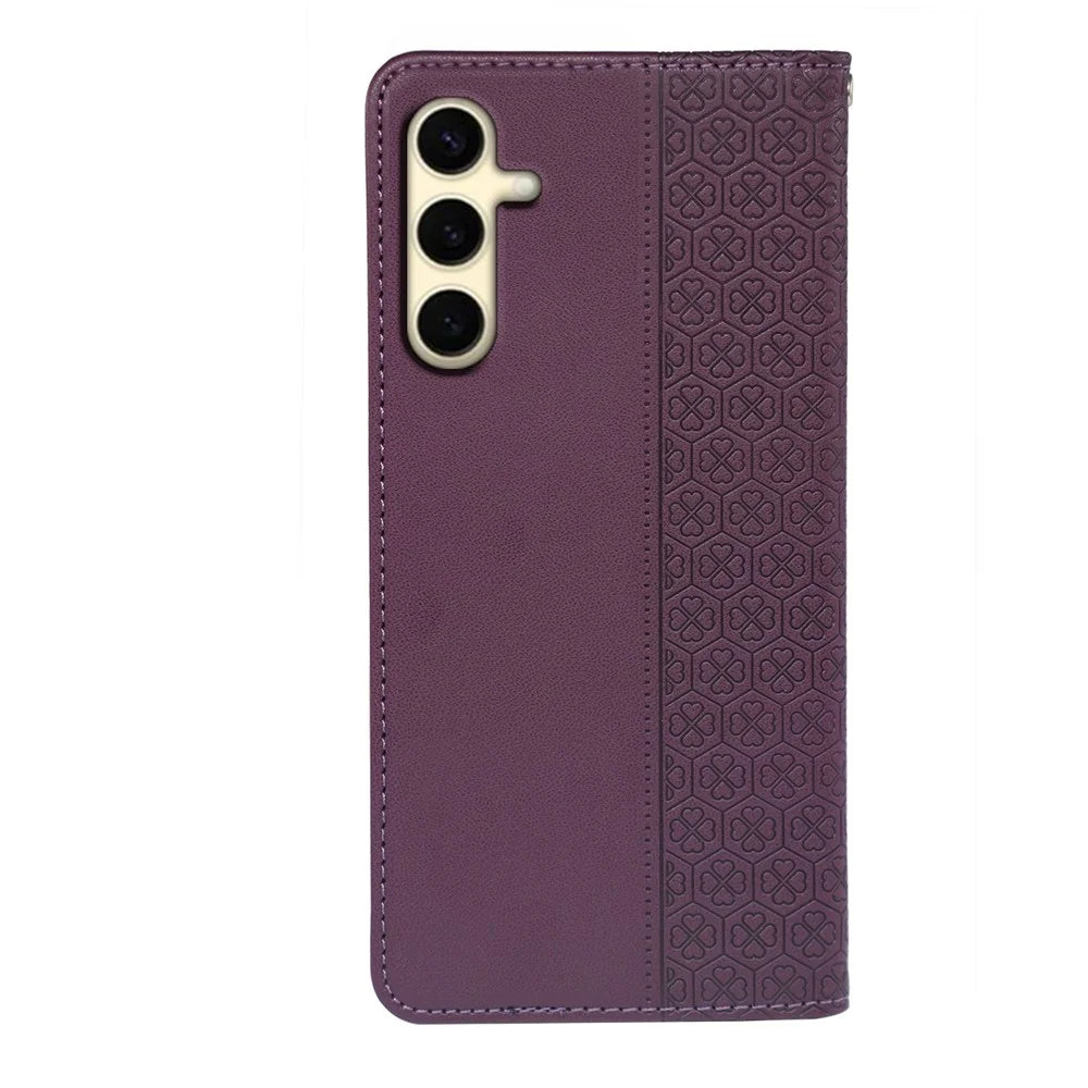 For Samsung Galaxy A16 5G / A16 4G Case Four-Leaf Clover Leather Flip Phone Cover Stand Wallet - Dark Purple - 6