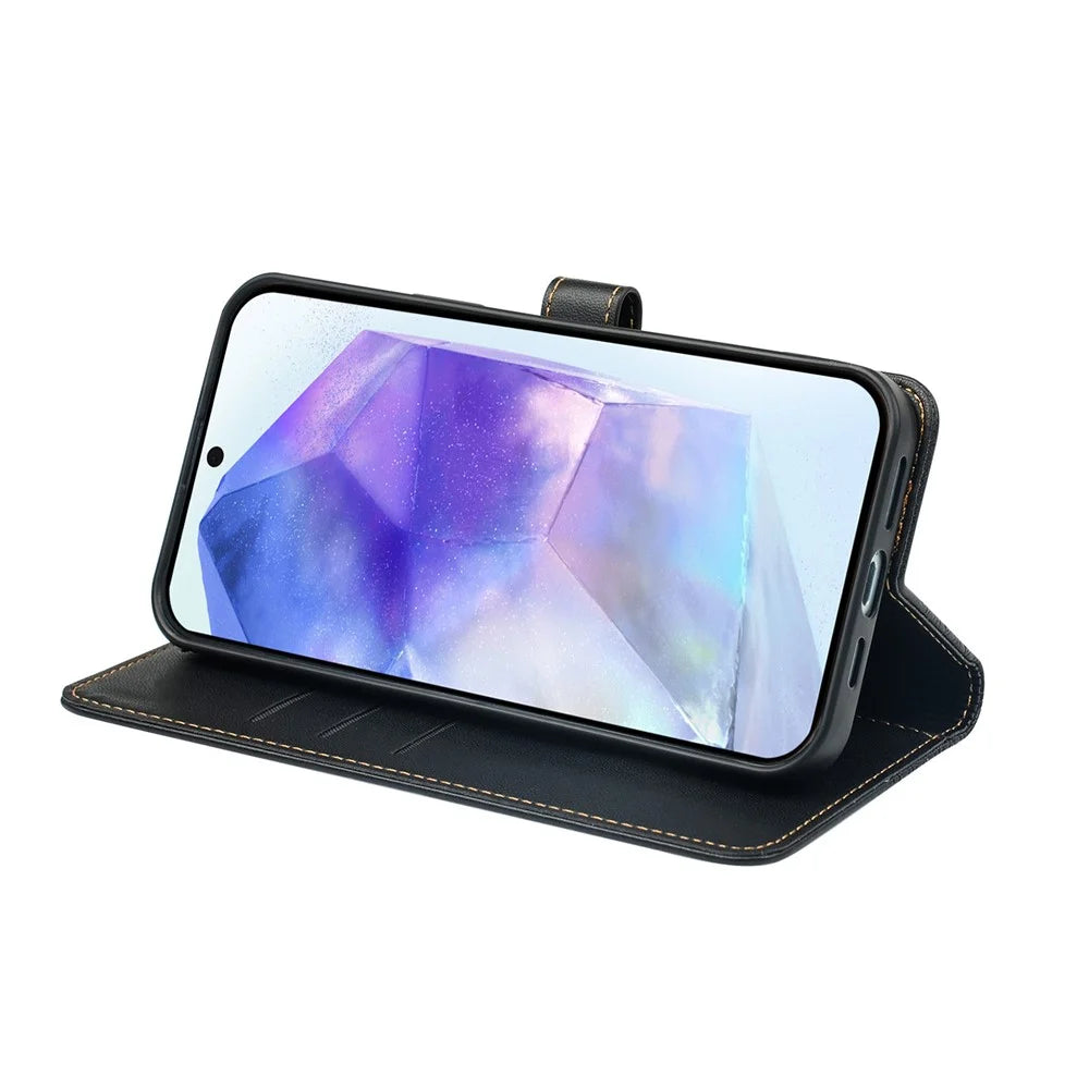 For Samsung Galaxy A16 5G / A16 4G Case Magnetic Clasp Four-Leaf Clover Leather Phone Cover - Black - 3