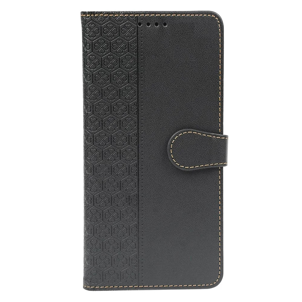 For Samsung Galaxy A16 5G / A16 4G Case Magnetic Clasp Four-Leaf Clover Leather Phone Cover - Black - 5
