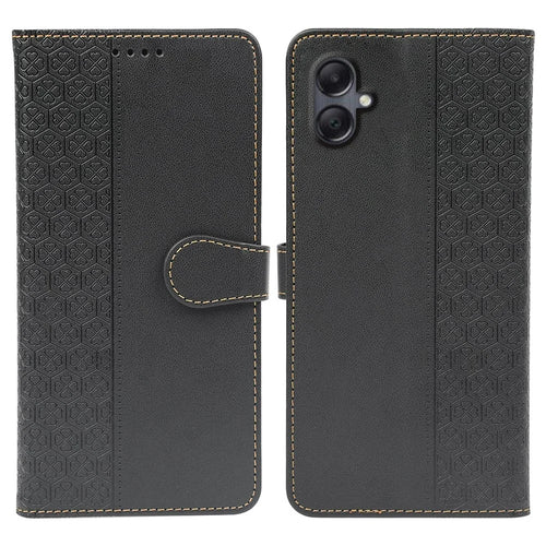 For Samsung Galaxy A06 4G Case Magnetic Clasp Four-Leaf Clover Leather Phone Cover - Black - 1