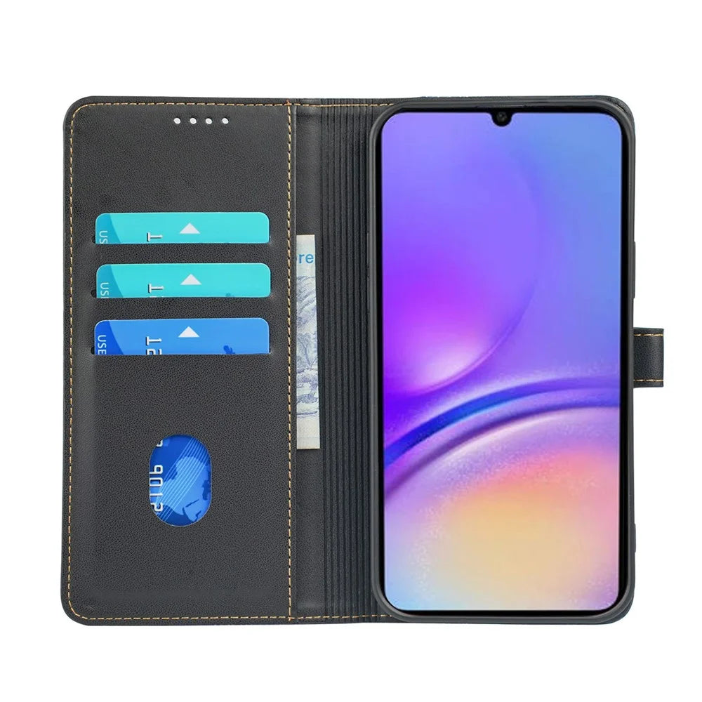 For Samsung Galaxy A06 4G Case Magnetic Clasp Four-Leaf Clover Leather Phone Cover - Black - 2