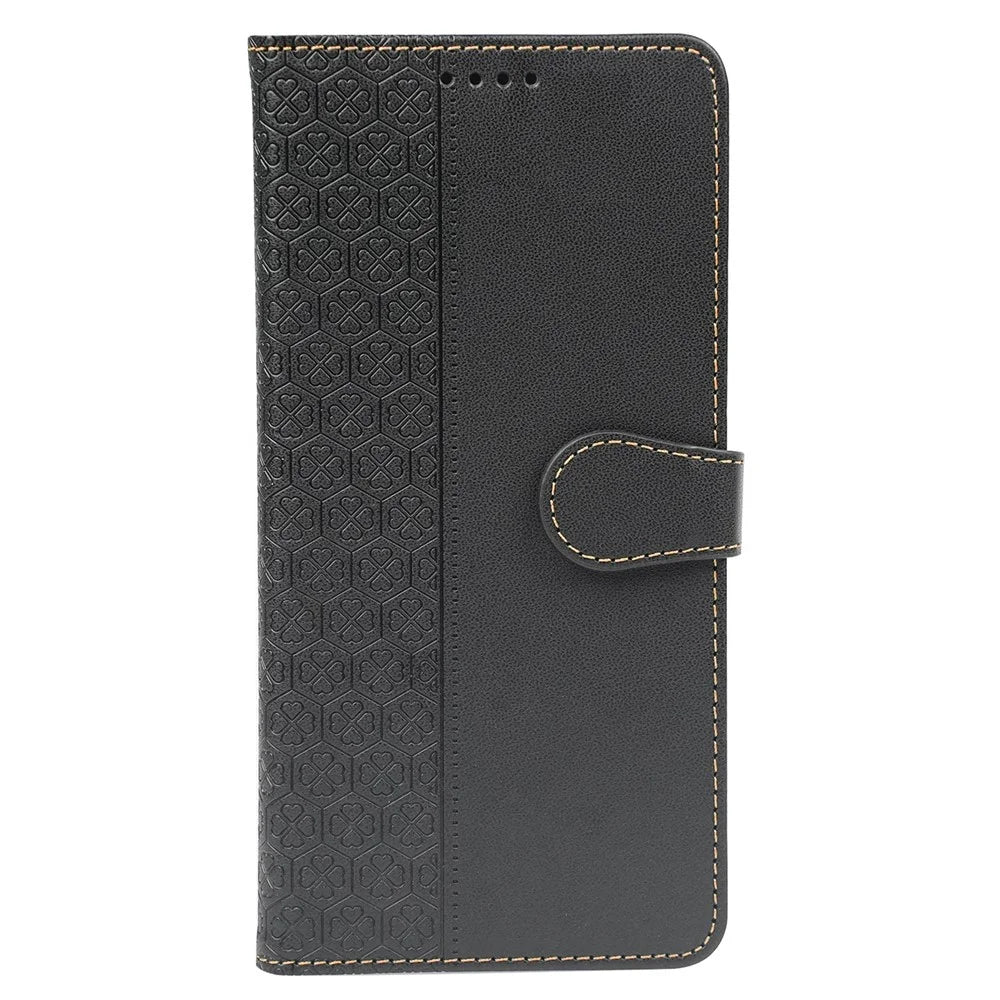 For Samsung Galaxy A06 4G Case Magnetic Clasp Four-Leaf Clover Leather Phone Cover - Black - 5