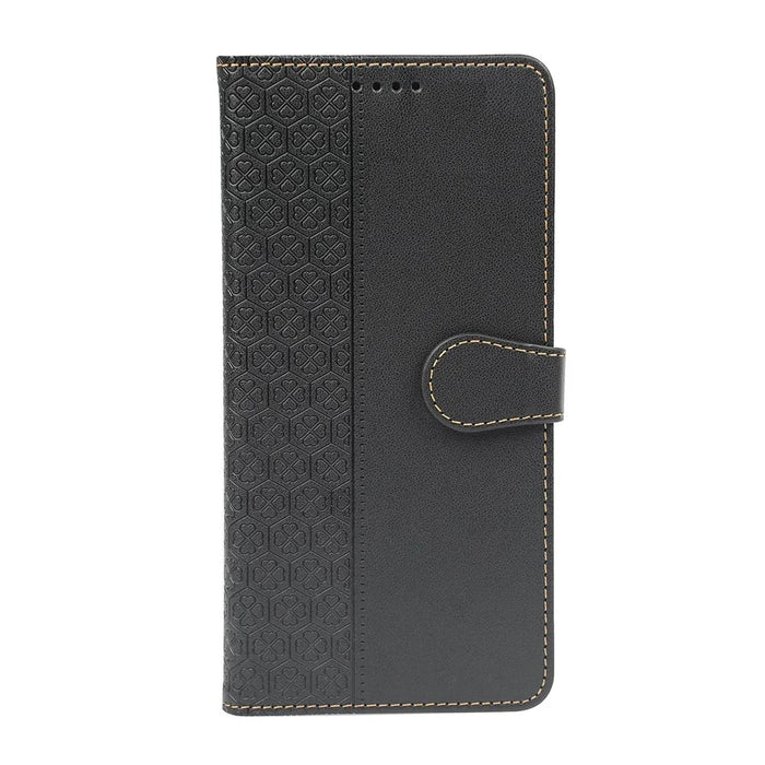 For iPhone 16 Plus Case Magnetic Clasp Four-Leaf Clover Leather Phone Cover - Black - 5