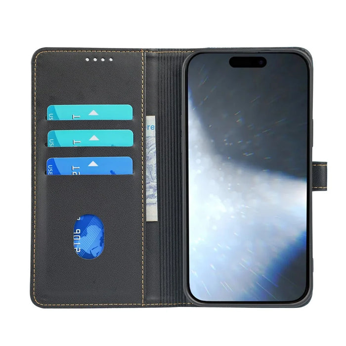 For iPhone 16 Pro Max Case Magnetic Clasp Four-Leaf Clover Leather Phone Cover - Black - 2