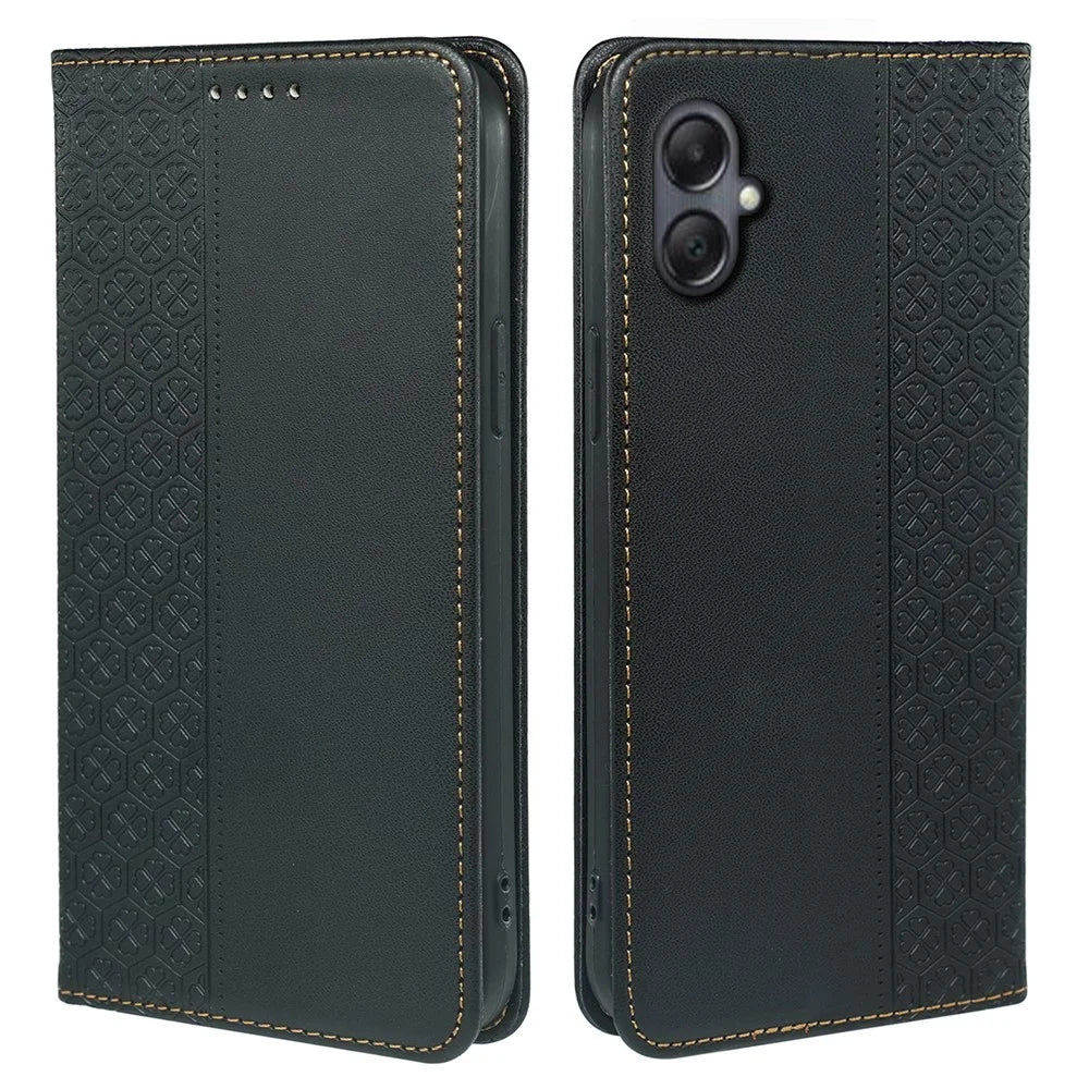 For Samsung Galaxy A06 4G Case Four-Leaf Clover Leather Flip Phone Cover Stand Wallet - Black - 1