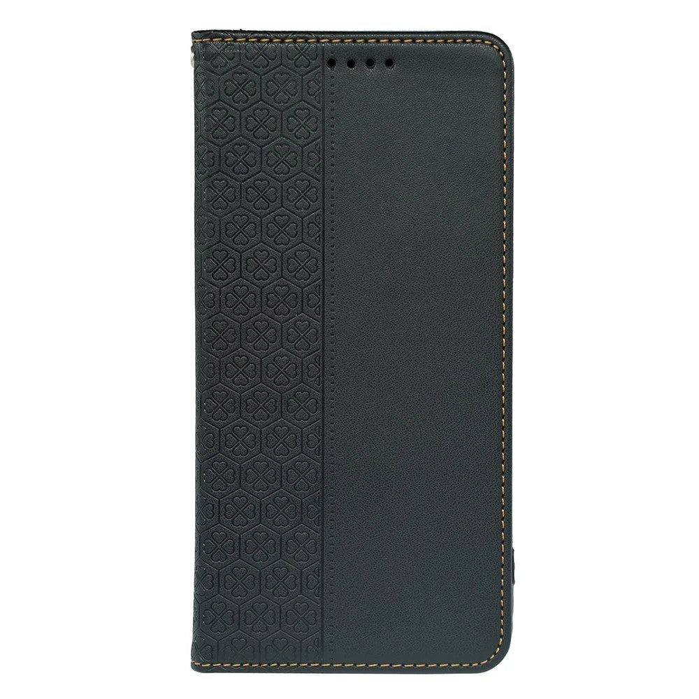 For Samsung Galaxy A06 4G Case Four-Leaf Clover Leather Flip Phone Cover Stand Wallet - Black - 6