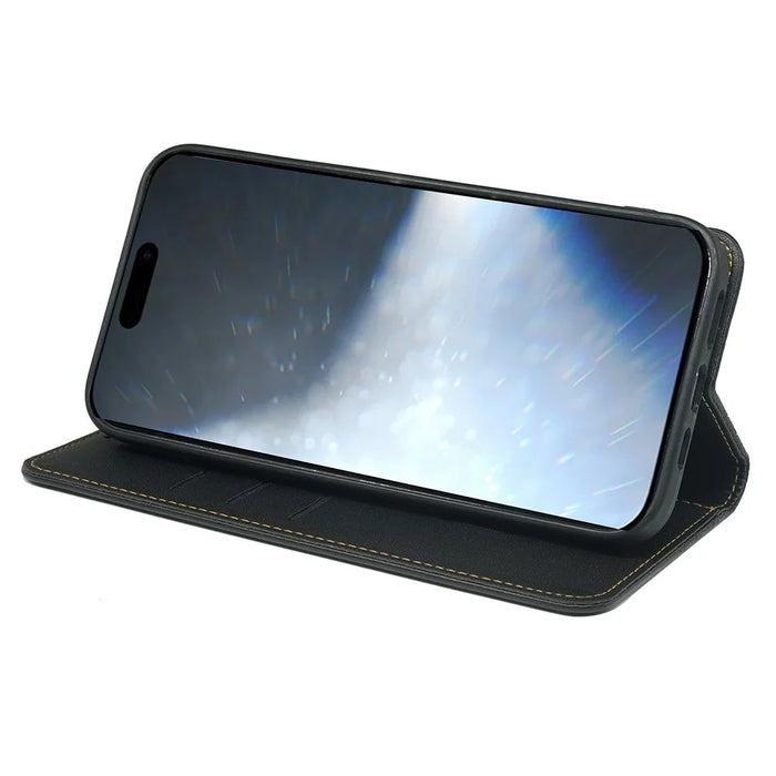 For iPhone 16 Pro Case Four-Leaf Clover Leather Flip Phone Cover Stand Wallet - Black - 3