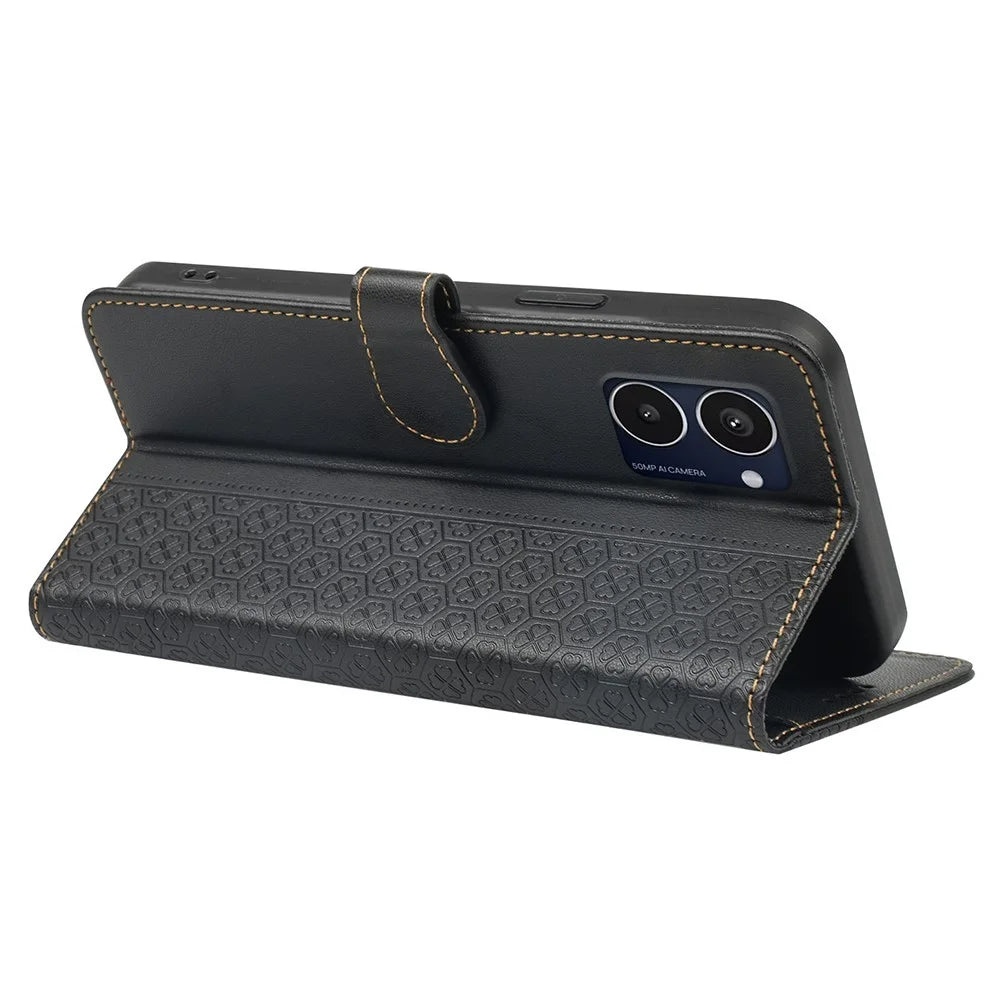 For HMD Pulse Pro  /  Pulse+  /  Pulse Case Magnetic Clasp Four-Leaf Clover Leather Phone Cover - Black - 4