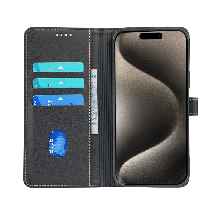 For iPhone 15 Pro Case Magnetic Clasp Four-Leaf Clover Leather Phone Cover - Black - 2