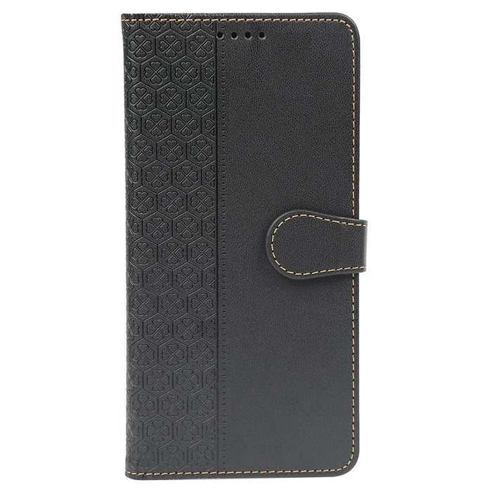 For iPhone 15 Pro Case Magnetic Clasp Four-Leaf Clover Leather Phone Cover - Black - 5