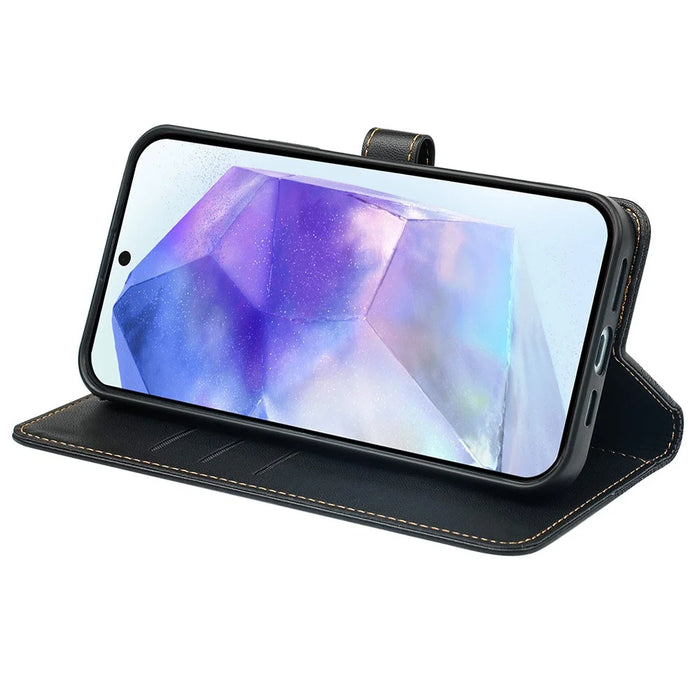 For Samsung Galaxy A05s 4G Case Magnetic Clasp Four-Leaf Clover Leather Phone Cover - Black - 3
