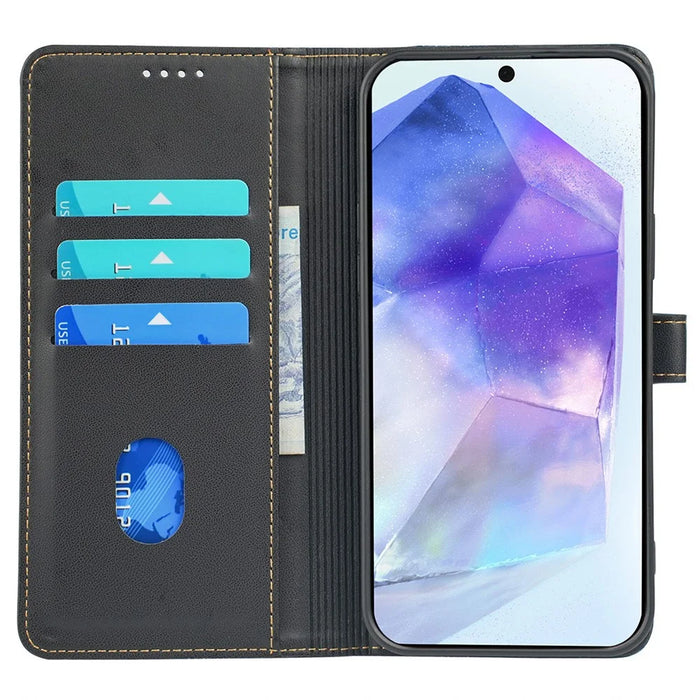 For Samsung Galaxy A35 5G Case Magnetic Clasp Four-Leaf Clover Leather Phone Cover - Black - 2