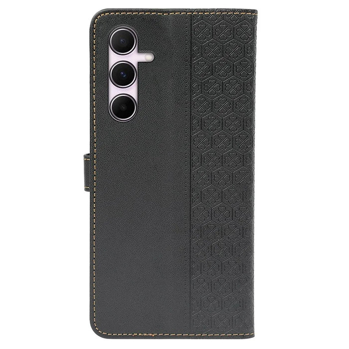 For Samsung Galaxy A35 5G Case Magnetic Clasp Four-Leaf Clover Leather Phone Cover - Black - 6