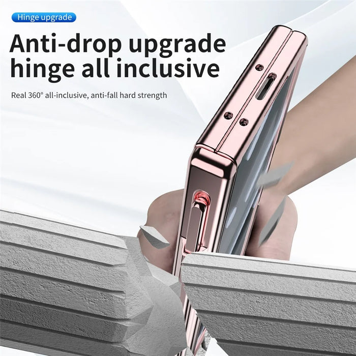 For Samsung Galaxy Z Fold6 5G Case Kickstand Dual Hinge PC Phone Cover with Screen Film and Stylus - Rose Gold - 5