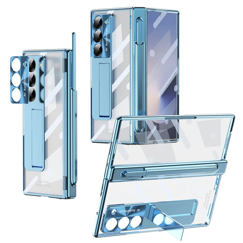 For Samsung Galaxy Z Fold6 5G Case Stylus Slot Hinge Kickstand PC Cover with Screen Film / Stylus - Blue - 1