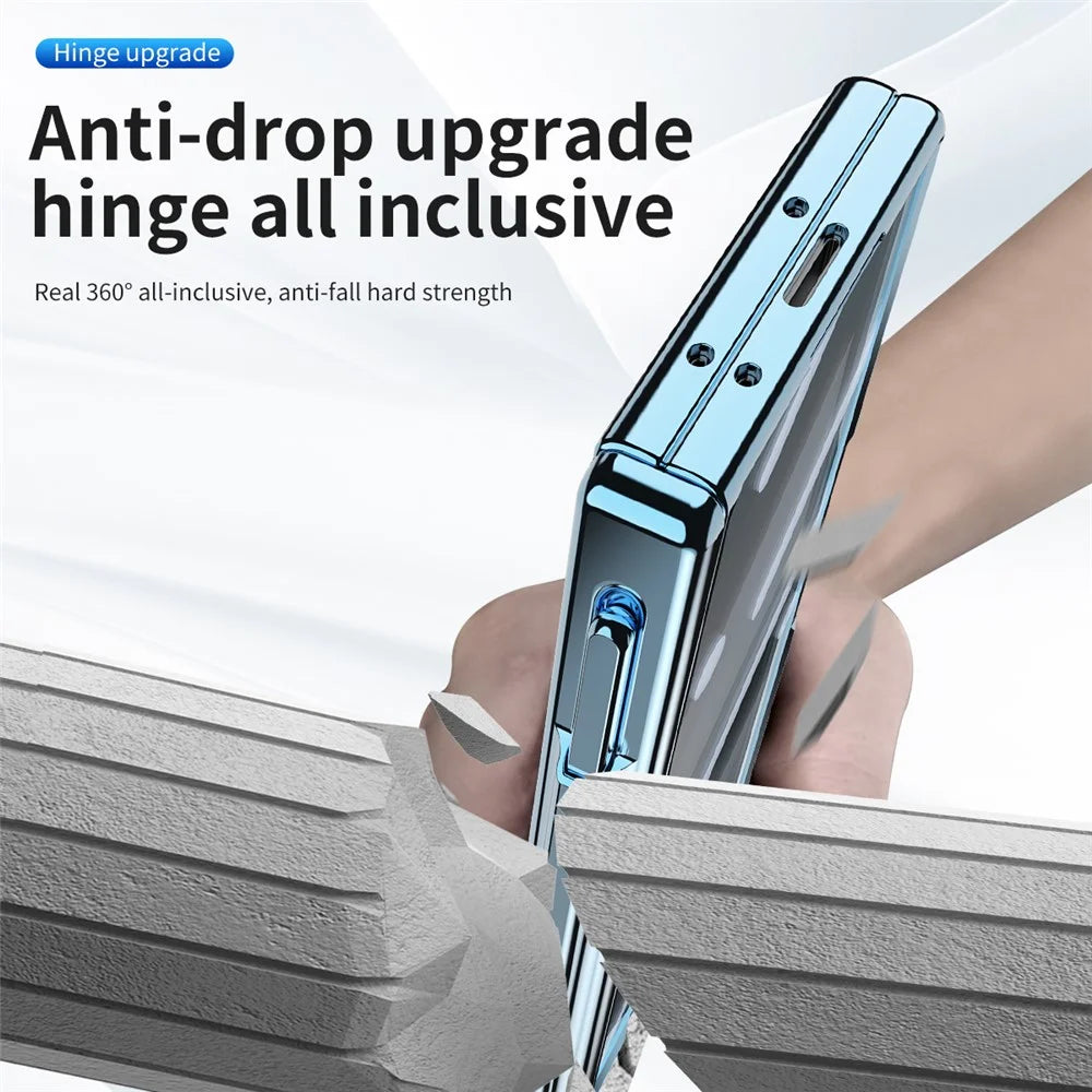 For Samsung Galaxy Z Fold6 5G Case Stylus Slot Hinge Kickstand PC Cover with Screen Film / Stylus - Blue - 5