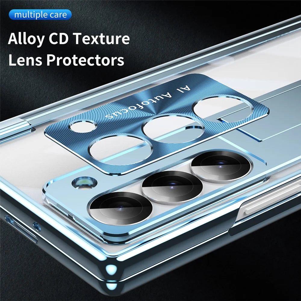 For Samsung Galaxy Z Fold6 5G Case Stylus Slot Hinge Kickstand PC Cover with Screen Film / Stylus - Blue - 6