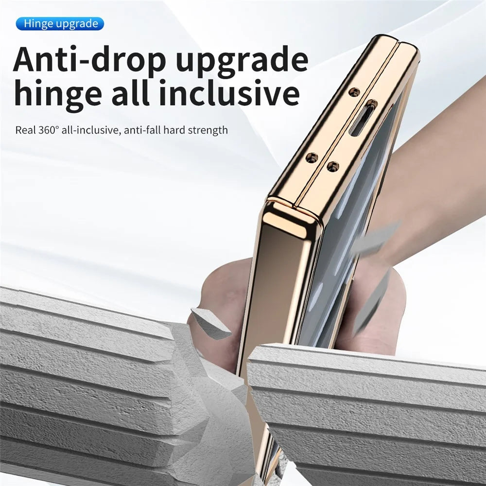 For Samsung Galaxy Z Fold6 5G Case Kickstand Hinge Electroplating PC Cover with Screen Film - Champagne Gold - 6