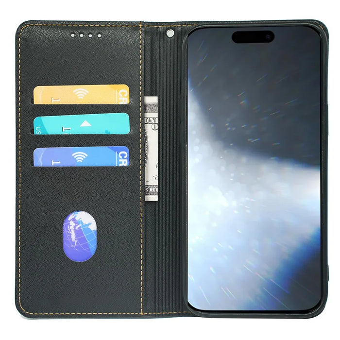 For iPhone 16 Plus Case Four-Leaf Clover Leather Flip Phone Cover Stand Wallet - Black - 2
