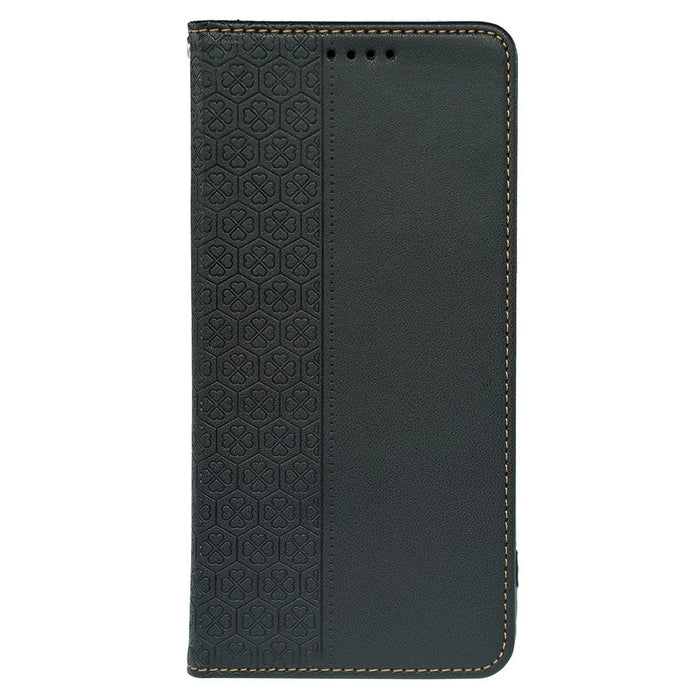 For iPhone 16 Plus Case Four-Leaf Clover Leather Flip Phone Cover Stand Wallet - Black - 6
