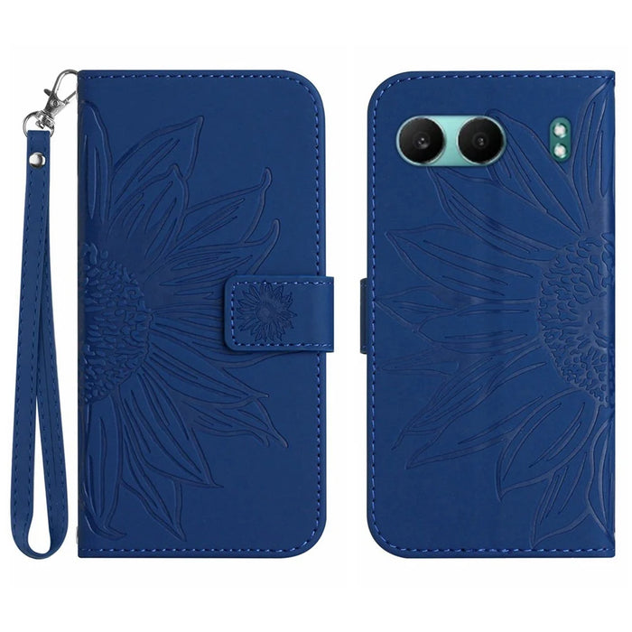 HT04 For OnePlus Nord 4 Case Sunflower Imprint Leather Wallet Phone Cover with Wrist Strap - Sapphire - 1