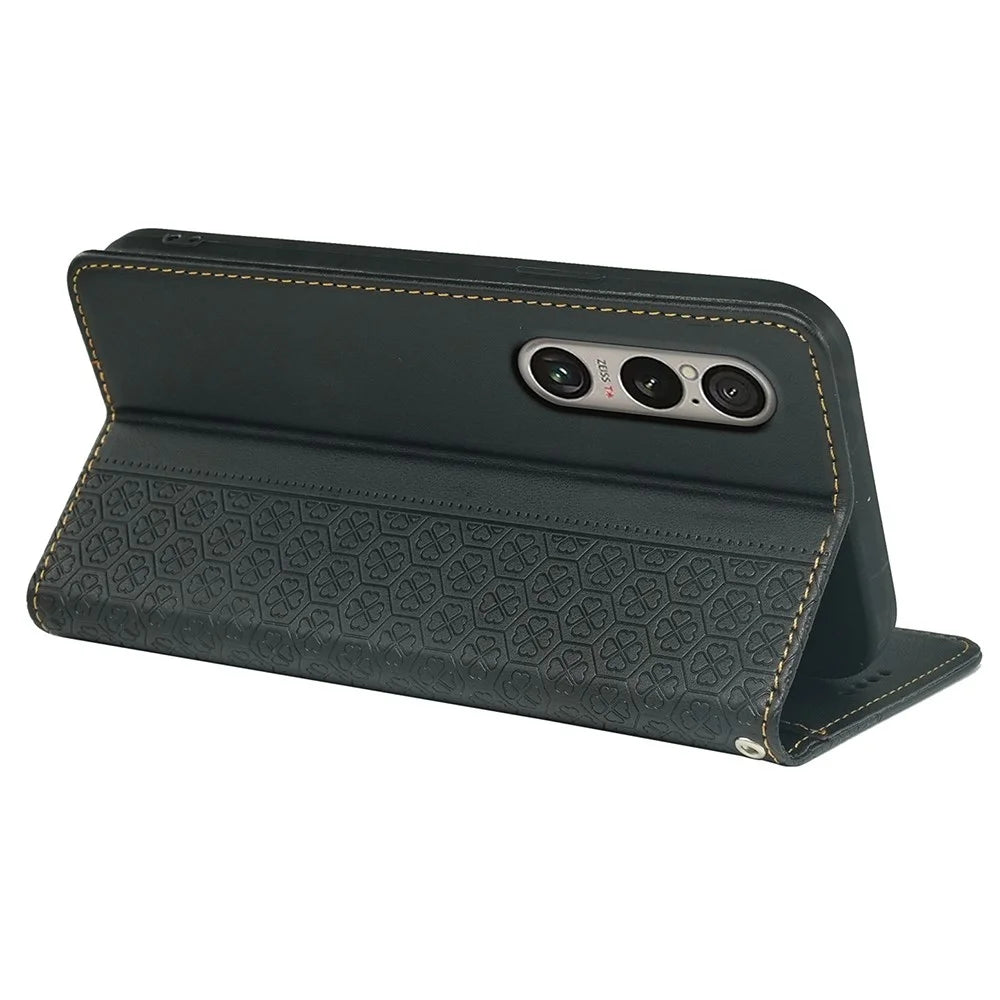For Sony Xperia 1 VI Case Four-Leaf Clover Leather Flip Phone Cover Stand Wallet - Black - 4