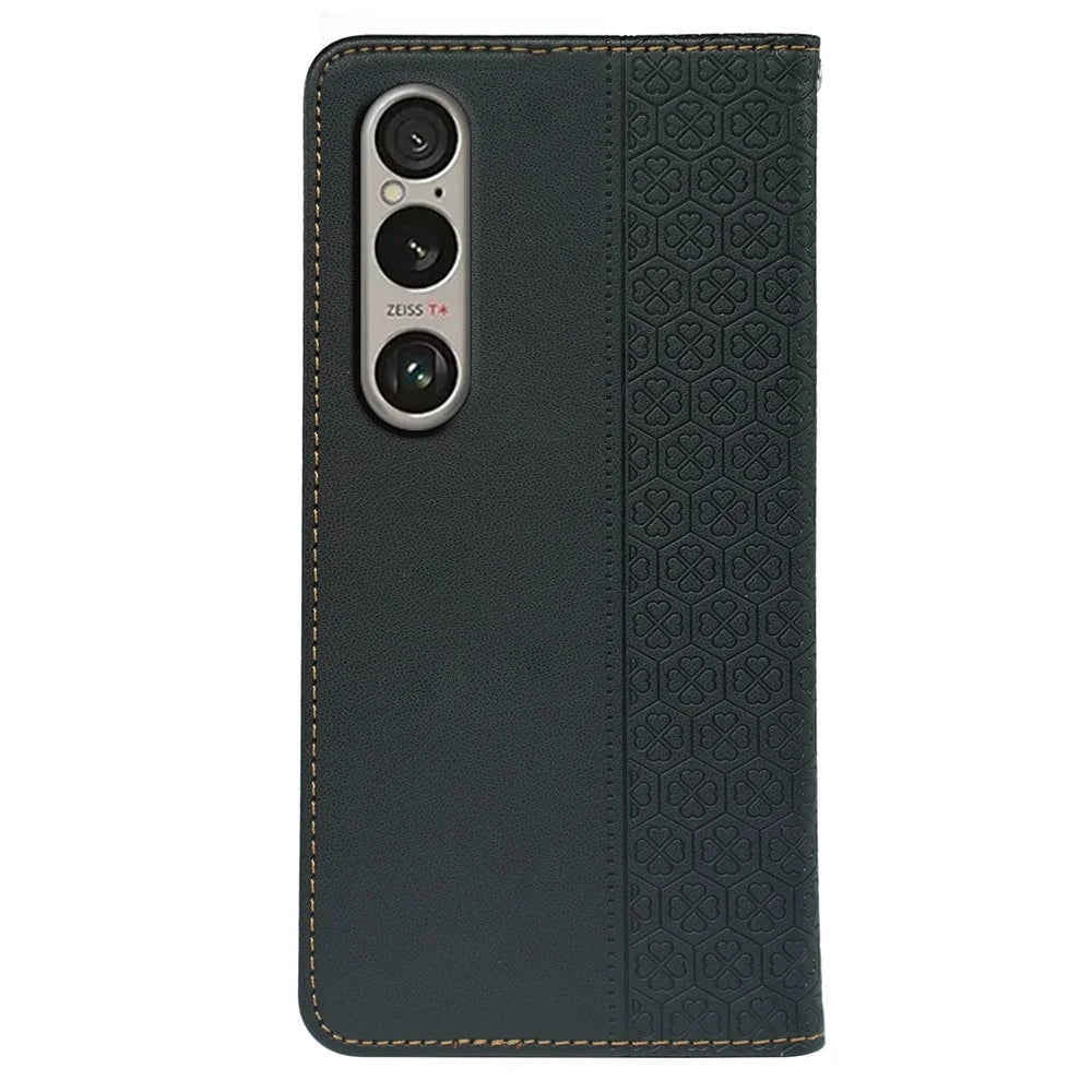 For Sony Xperia 1 VI Case Four-Leaf Clover Leather Flip Phone Cover Stand Wallet - Black - 6